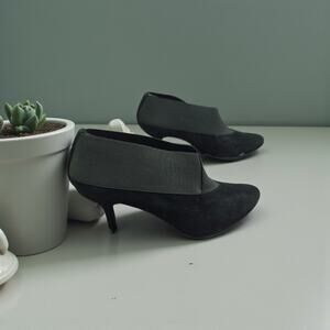 Stuart Weitzman Suede Neoprene Ankle Booties 3.5” Heel Black Slip On Sz 9N